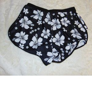 Womens Swimsuit Board Shorts XL Black White Floral Swim Bottoms Full Cover